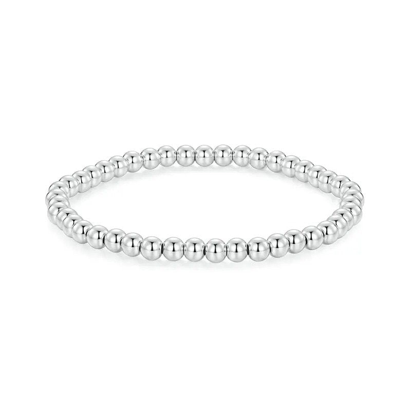 Bead Ball Bracelet Stretchable Elastic White Gold