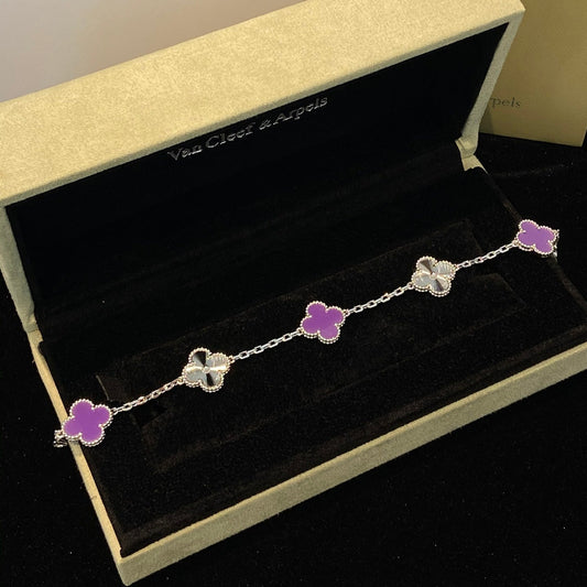 [Jesse jewelry]CLOVER  5 MOTIFS  PURPLE VIOLET BRACELET SILVER