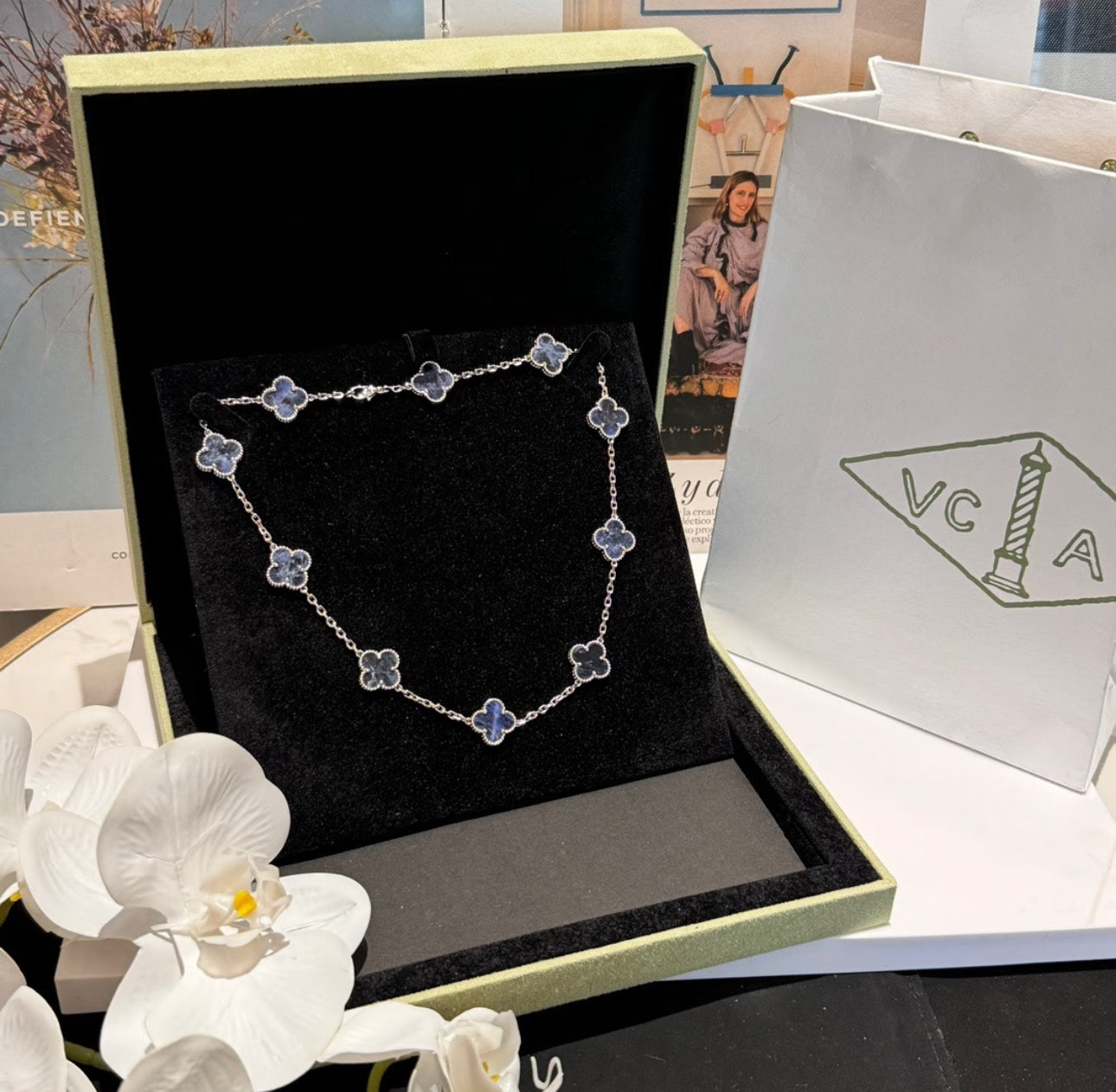 [Jesse jewelry]CLOVER 10 MOTIFS BIDE STONE NECKLACE