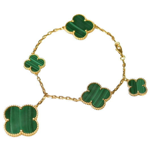 [Jesse jewelry]MAGIC CLOVER MALACHITE GOLD BRACELET 5 MOTIFS