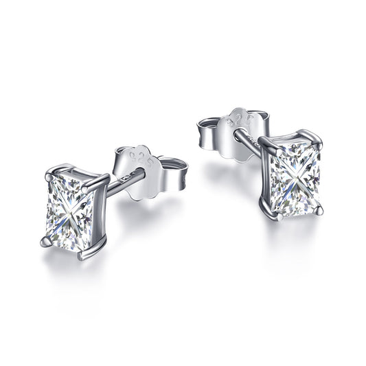 [Jesse jewelry]Stylish Shiny Rectangular Center Stone Stud Earrings