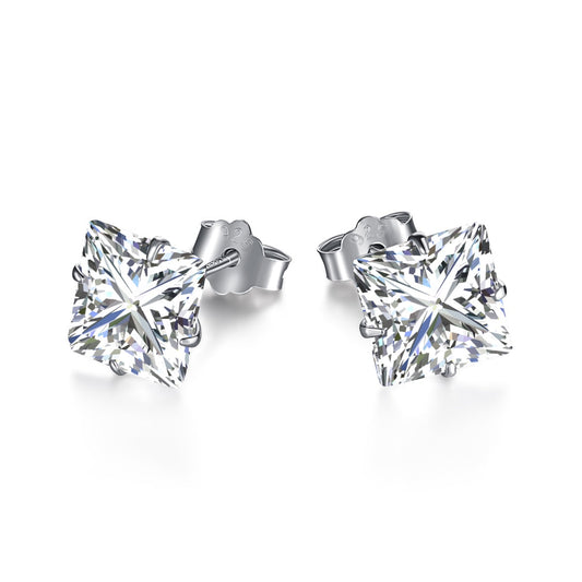 [Jesse jewelry]Stylish Shiny Square Center Stone Stud Earrings