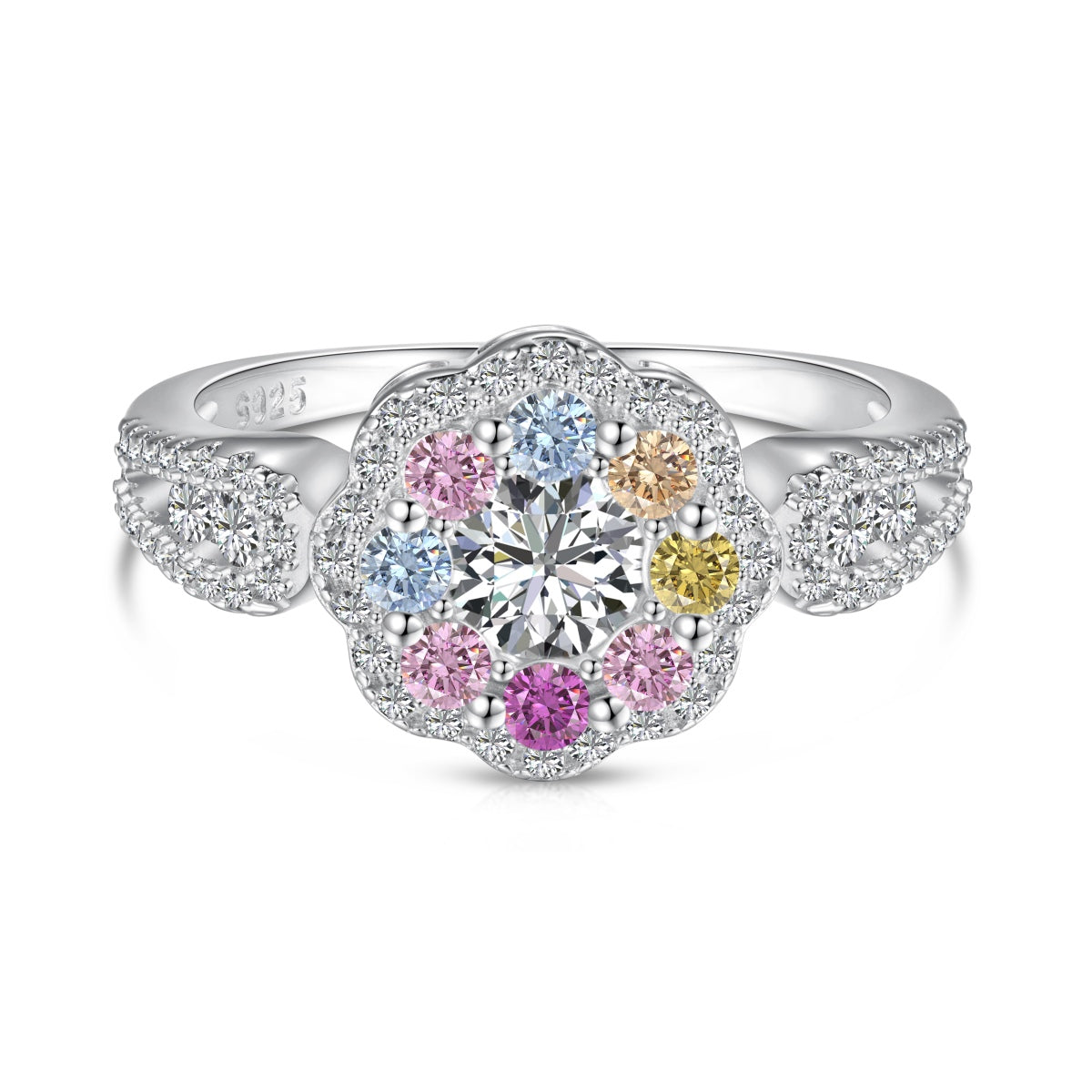 [Jesse jewelry]Delicate Colorful Round Cut Flower Shape Wedding Ring