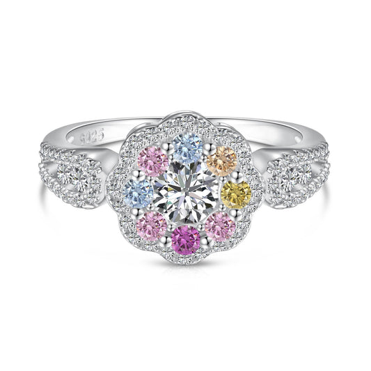 [Jesse jewelry]Delicate Colorful Round Cut Flower Shape Wedding Ring
