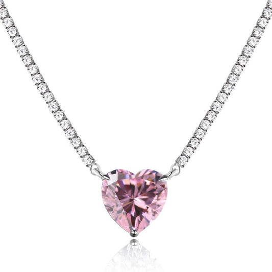 [Jesse jewelry]8.0 Carat Versatile Colorful Sweet Heart-Shaped Tennis Necklace