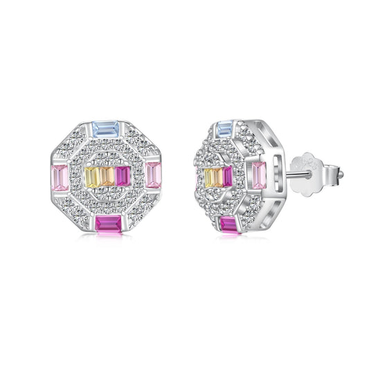 [Jesse jewelry]Ornate Colorful Octagon Shape Daily Earrings