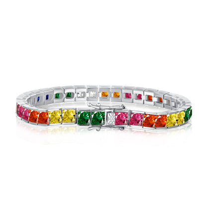 [Jesse jewelry]Radiant Colorful Princess Cut Tennis Bracelet