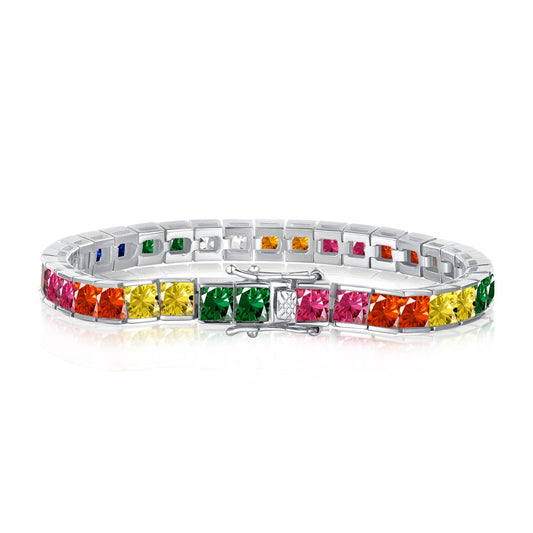 [Jesse jewelry]Radiant Colorful Princess Cut Tennis Bracelet