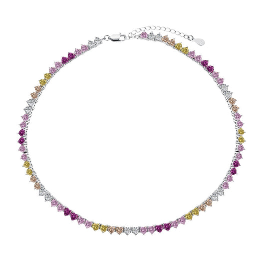 [Jesse jewelry]Sparkling Colorful Full Heart Tennis Necklace