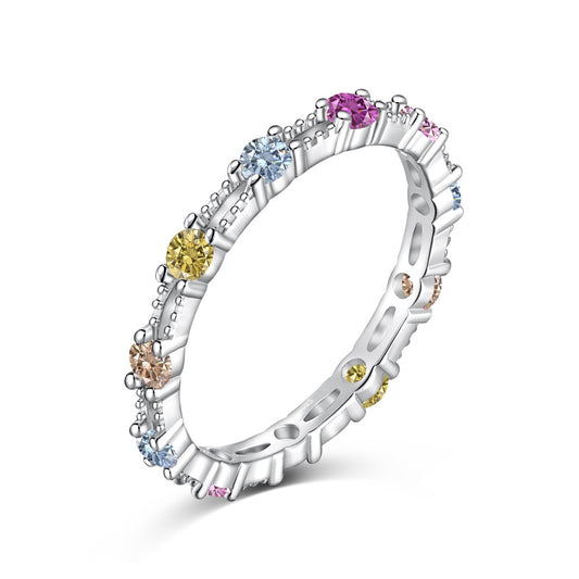 [Jesse jewelry]Sparkling Colorful Round Cut Tennis Ring