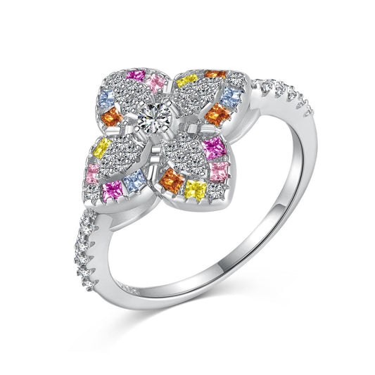 [Jesse jewelry]Luxurious Colorful Flower Shape Banquet Ring