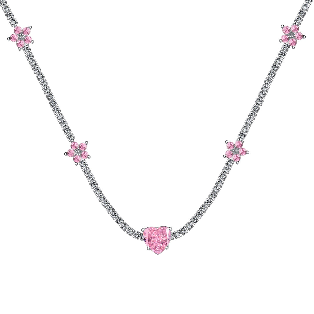 [Jesse jewelry]Dazzling Pink Heart Flower Necklace
