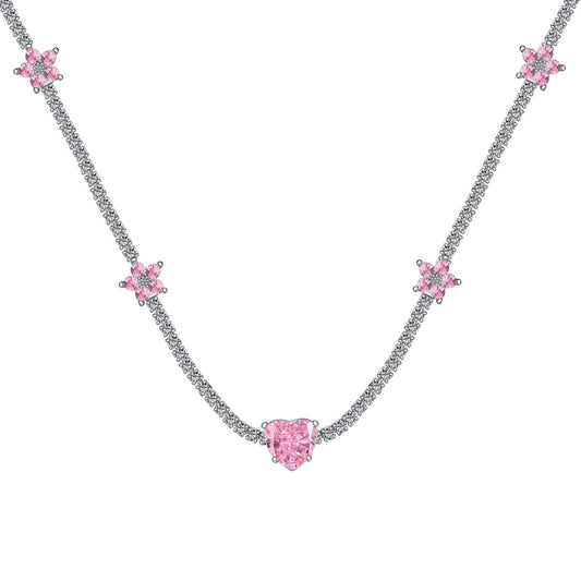 [Jesse jewelry]Dazzling Pink Heart Flower Necklace