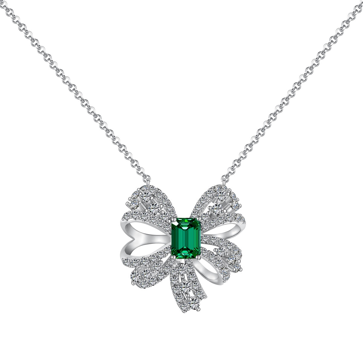 [Jesse jewelry]Luxurious Flower Shape Emerald Cut Necklace