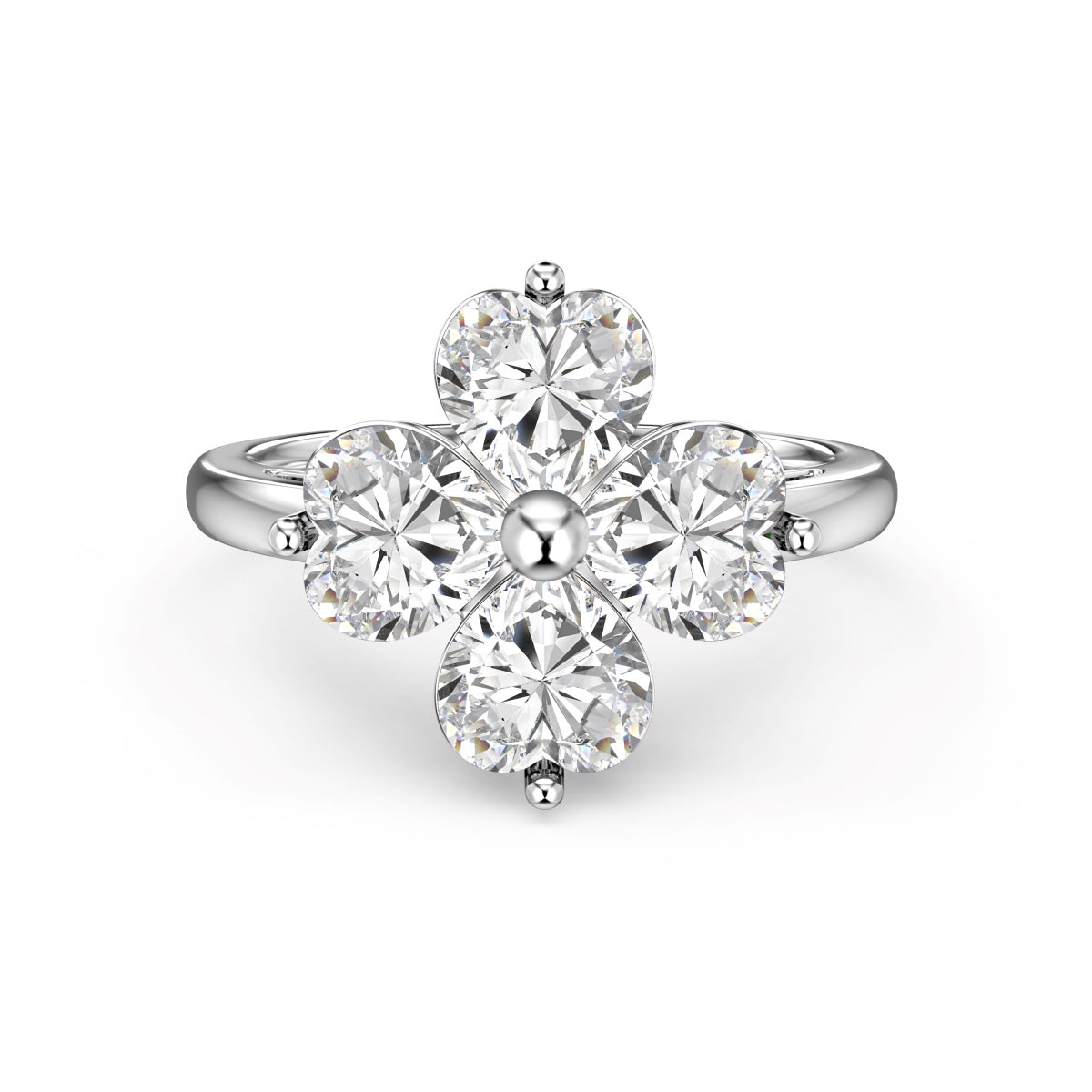 [Jesse jewelry]Heart-shaped Four-Leaf Clover Ball Ring