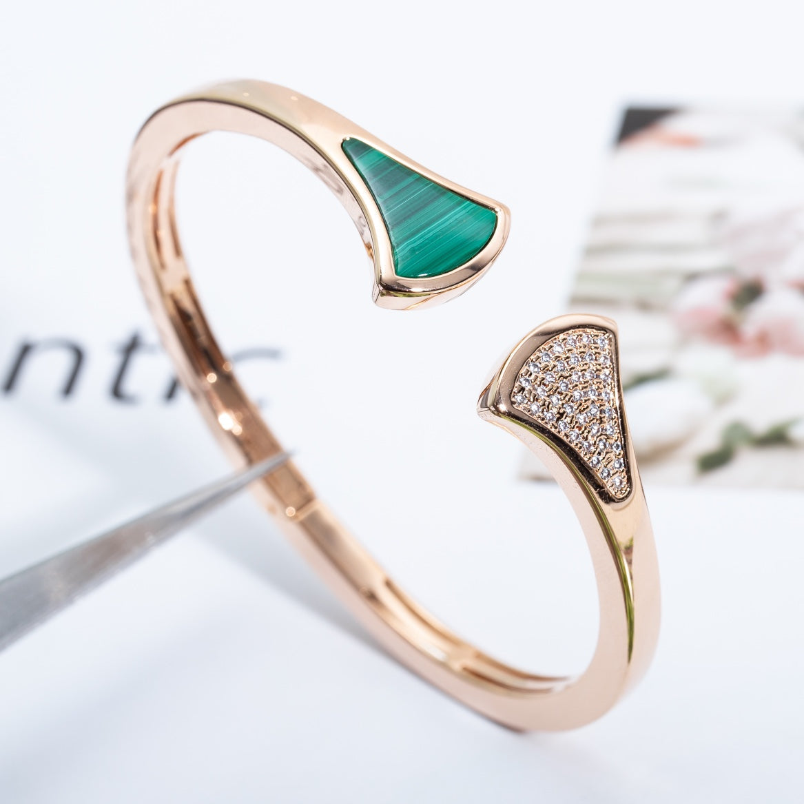 [Jesse jewelry]DREAM BRACELET OPEN MALACHITE PINK GOLD