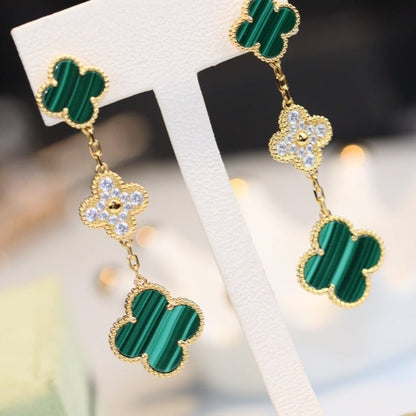[Jesse jewelry]CLOVER EARRINGS GOLD MALACHITE DIAMOND 3 MOTIF