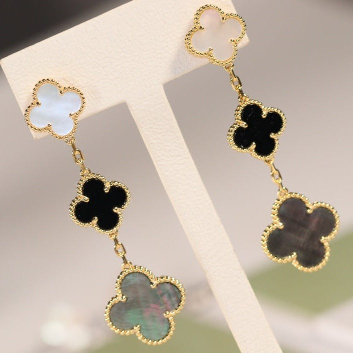 [Jesse jewelry]CLOVER EARRINGS GOLD ONYX MOP 3 MOTIF
