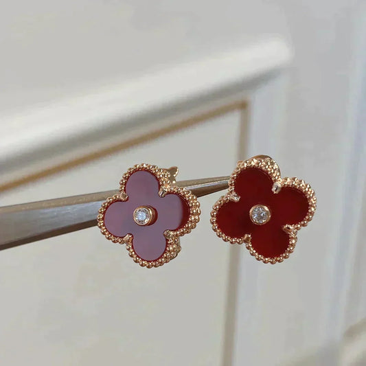 [Jesse jewelry]CLOVER MEDIUM 1 MOTIFS CARNELIAN  DIAMOND earrings