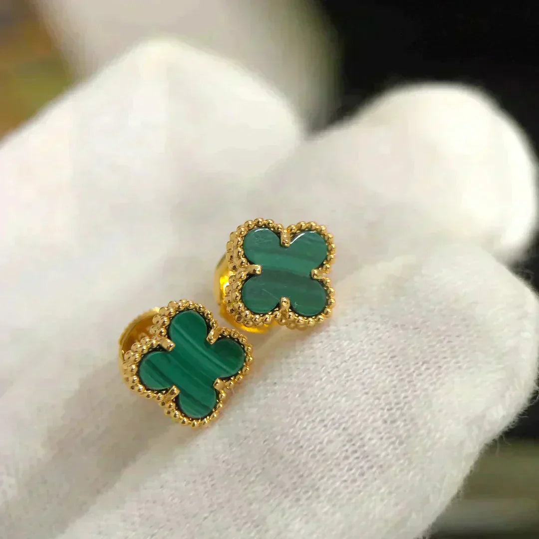 [Jesse jewelry]CLOVER MINI 9.5MM MALACHITE  EARRINGS