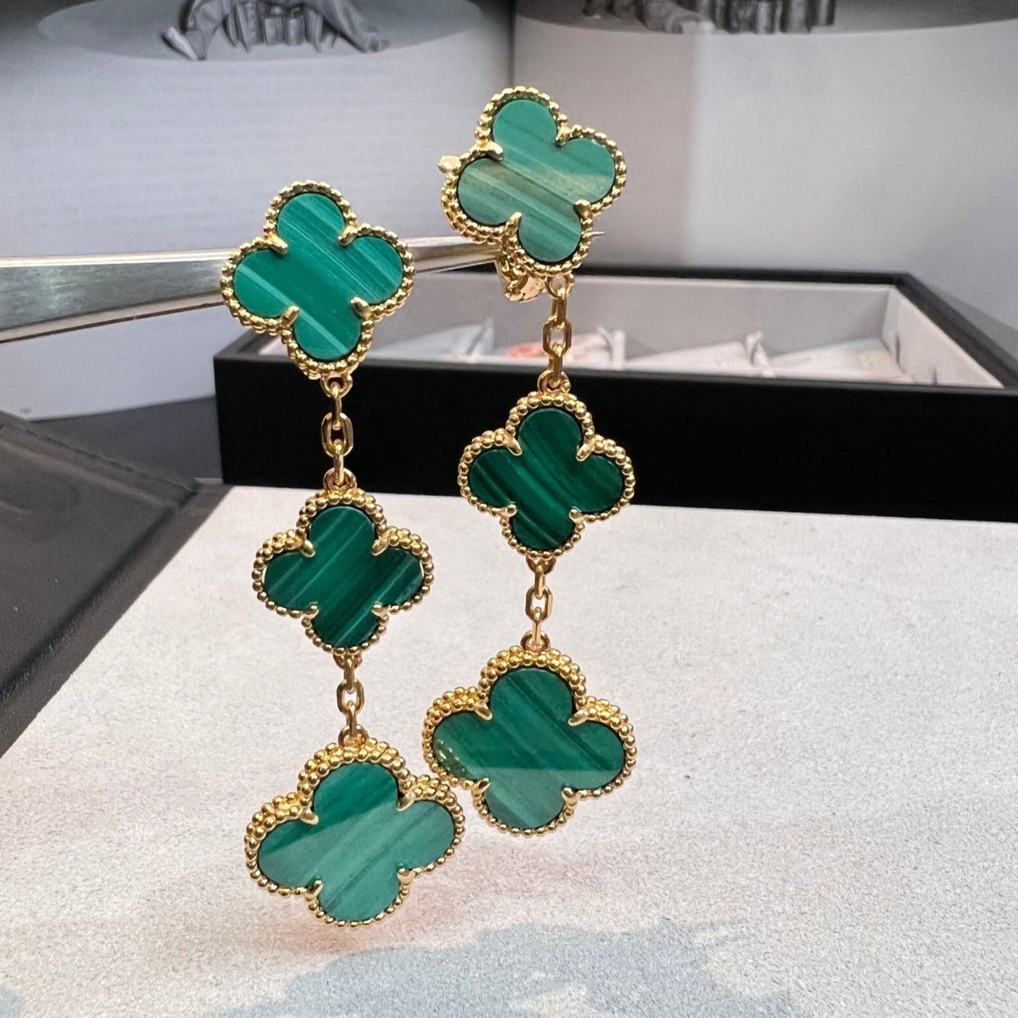 [Jesse jewelry]CLOVER MALACHITE 3 MOTIFS GOLD