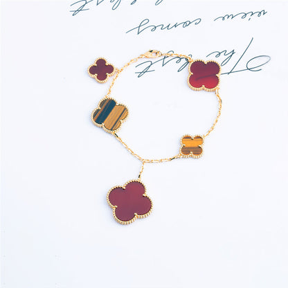 [Jesse jewelry]CLOVER BRACELET 5 MOTIFS CARNELIAN TIGER EYE