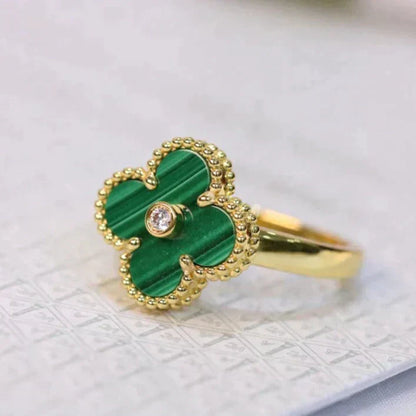 [Jesse jewelry]CLOVER MALACHITE RING GOLD DIAMOND