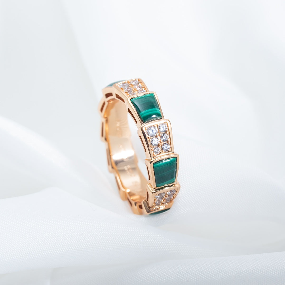 [Jesse jewelry]SERPENTI RING PINK GOLD MALACHITE DIAMOND PAVED 4MM