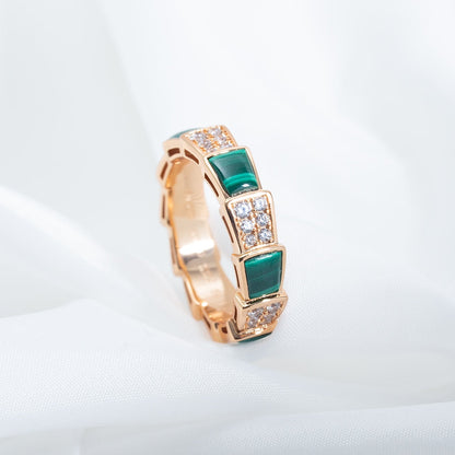 [Jesse jewelry]SERPENTI RING PINK GOLD MALACHITE DIAMOND PAVED 4MM