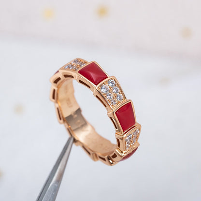 [Jesse jewelry]SERPENTI RING PINK GOLD CARNELIAN DIAMOND PAVED 4MM