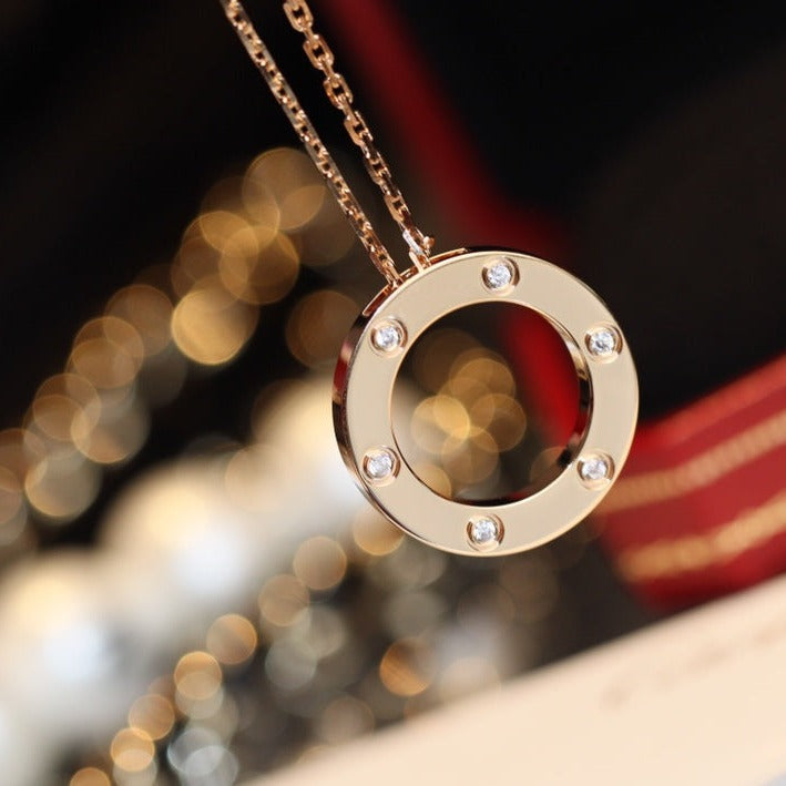 [Jesse jewelry]LOVE NECKLACE 16MM 6 DIAMONDS PINK GOLD