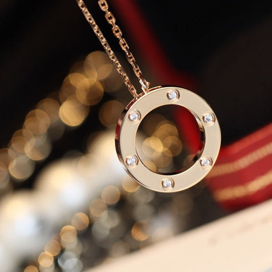 [Jesse jewelry]LOVE NECKLACE 16MM 6 DIAMONDS PINK GOLD