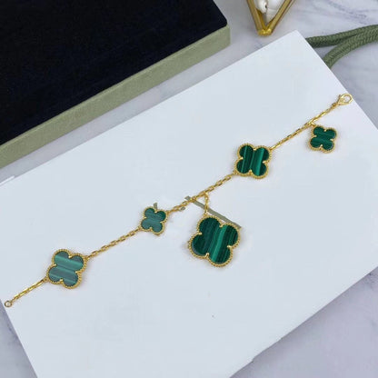 [Jesse jewelry]MAGIC CLOVER MALACHITE GOLD BRACELET 5 MOTIFS