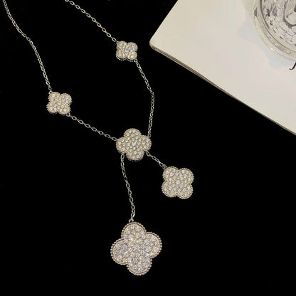 [Jesse jewelry]CLOVER 5 MOTIFS SILVER DIAMONDS NECKLACE
