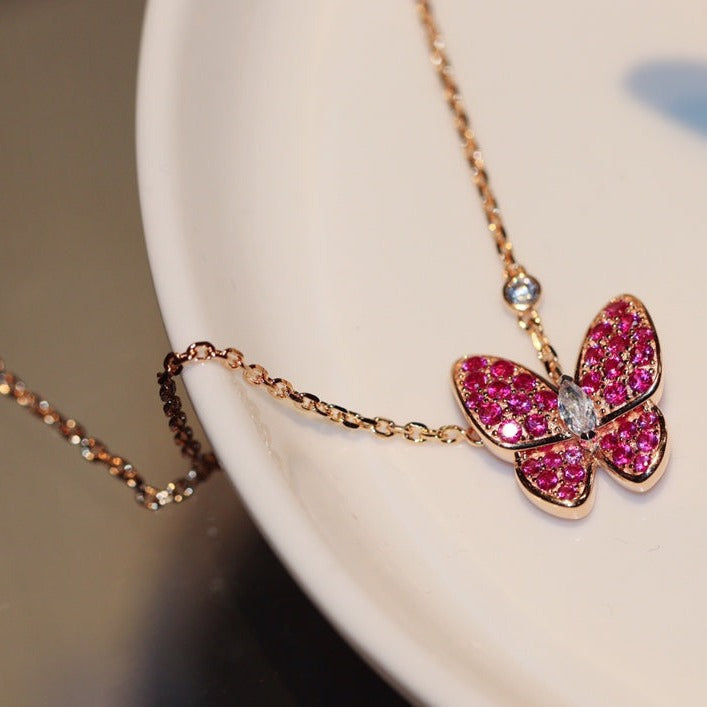 [Jesse jewelry]BUTTERFLY RED DIAMOND ROSE GOLD NECKLACE