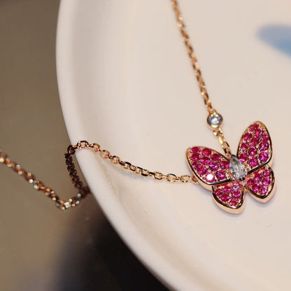 [Jesse jewelry]BUTTERFLY RED DIAMOND ROSE GOLD NECKLACE