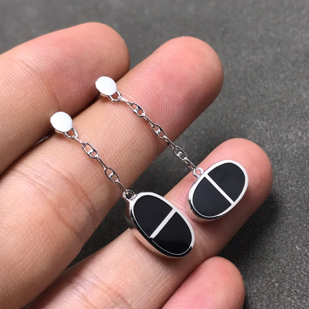 [Jesse jewelry]CHAINE VERSO BLACK CERAMIC SILVER EARRINGS