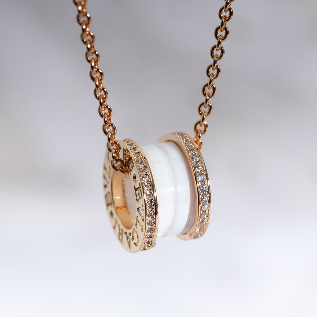 [Jesse jewelry]ZERO 1 WHITE CERAMIC PINK GOLD DIAMOND NECKLACE