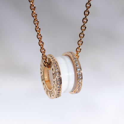 [Jesse jewelry]ZERO 1 WHITE CERAMIC PINK GOLD DIAMOND NECKLACE