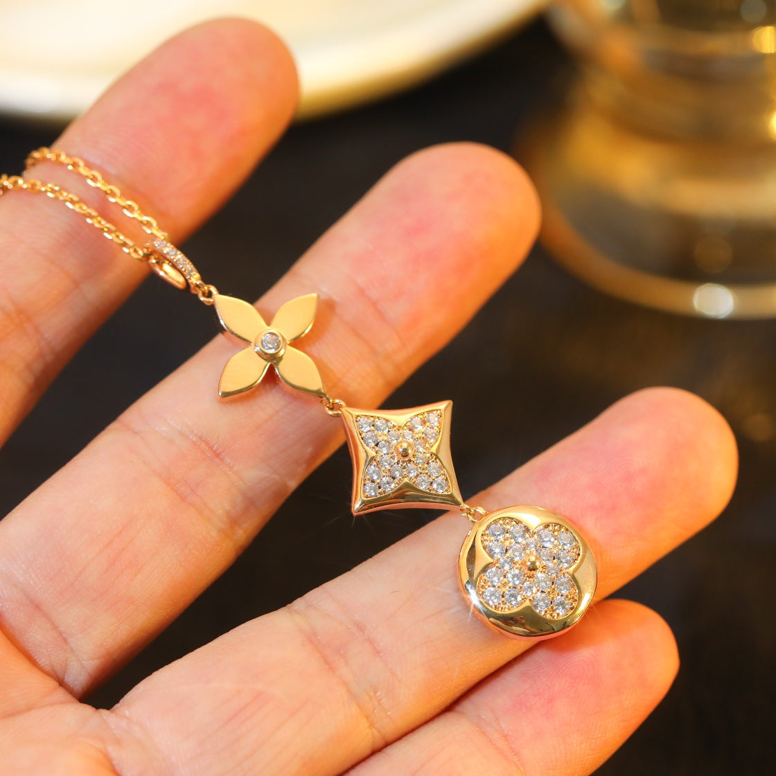 [Jesse jewelry]STAR AND SUN DIAMOND PINK GOLD NECKLACE