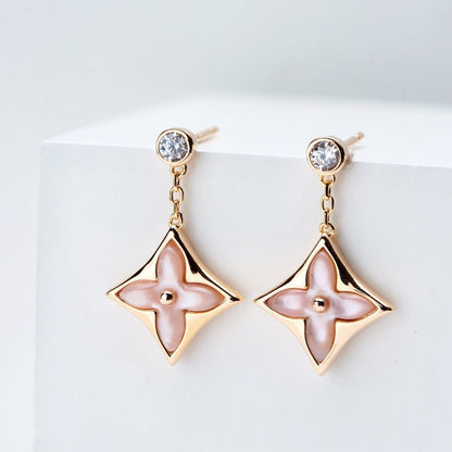 [Jesse jewelry]DOUBLE STAR PINK GOLD MOP DROP EARRINGS