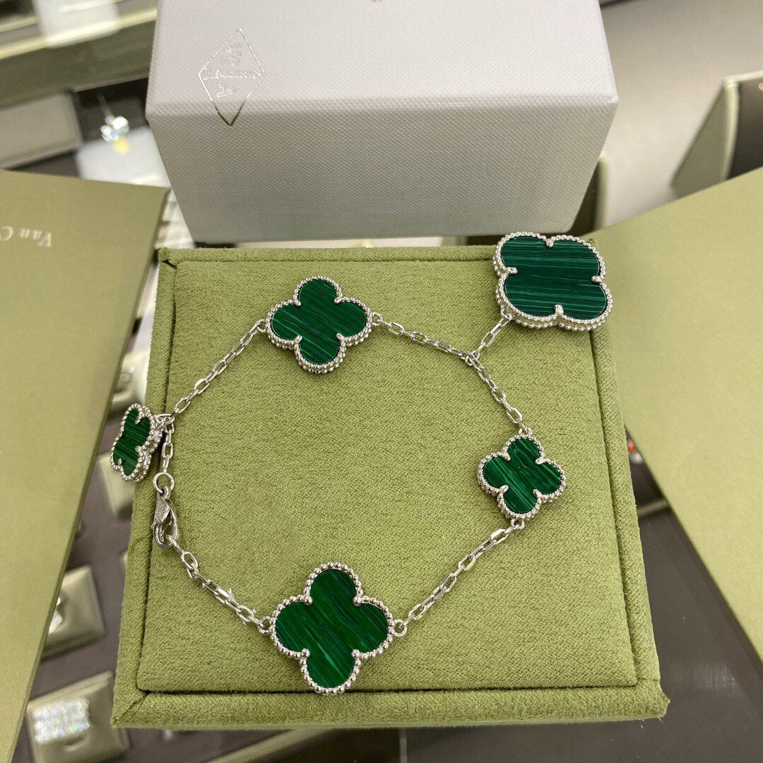 [Jesse jewelry]CLOVER 5 MOTIFS SIVLER MALACHITE BRACELET