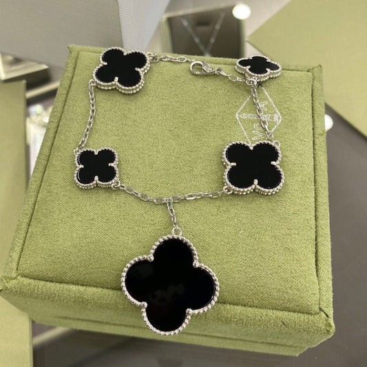[Jesse jewelry]CLOVER 5 MOTIFS SIVLER ONYX BRACELET
