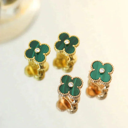 [Jesse jewelry]CLOVER MEDIUM 1 MOTIFS MALACHITE DIAMOND EARRINGS