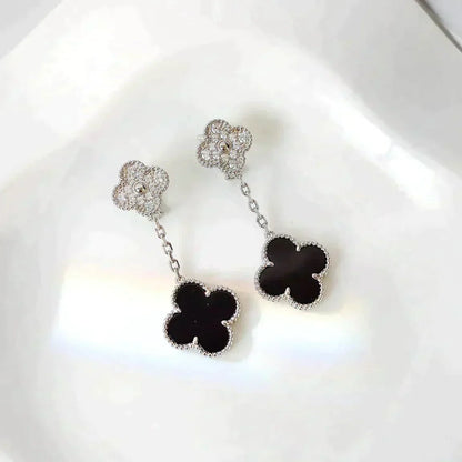 [Jesse jewelry]CLOVER 2 MOTIFS  DIAMOND ONYX EARRINGS SILVER