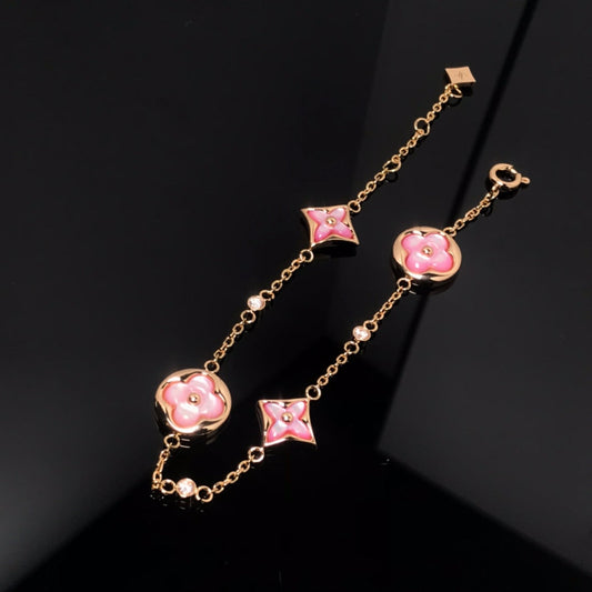 [Jesse jewelry]STAR AND SUN 4 MOTIF PINK MOP PINK GOLD BRACELET