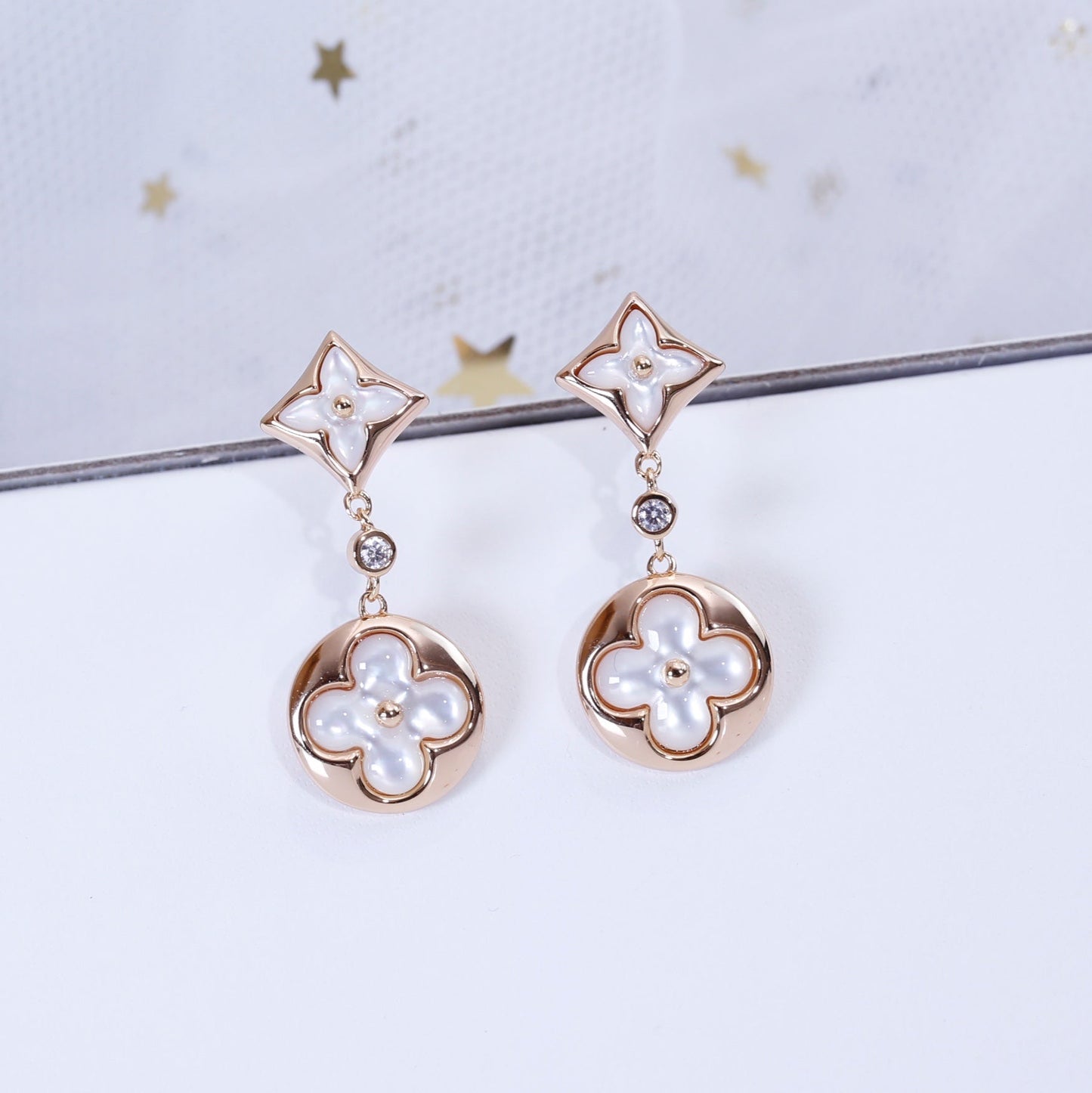 [Jesse jewelry]STAR AND SUN PINK GOLD MOP DROP EARRINGS