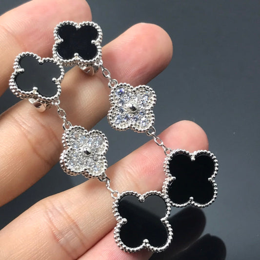 [Jesse jewelry]CLOVER 3 MOTIF DIAMOND ONYX SILVER EARRINGS