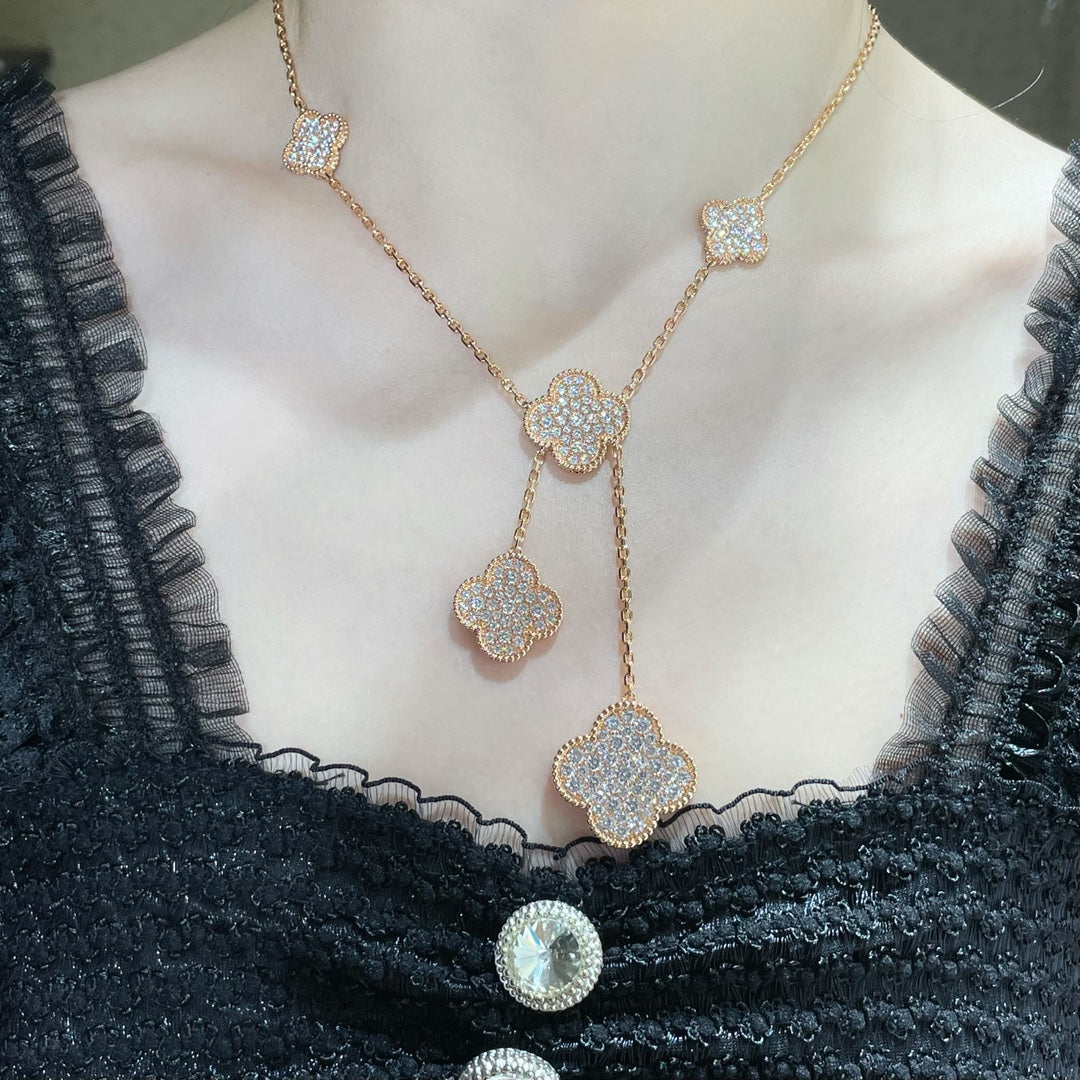 [Jesse jewelry]CLOVER 6 MOTIF DIAMOND PAVED NECKLACE