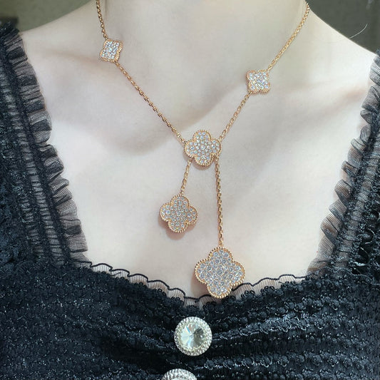 [Jesse jewelry]CLOVER 6 MOTIF DIAMOND PAVED NECKLACE
